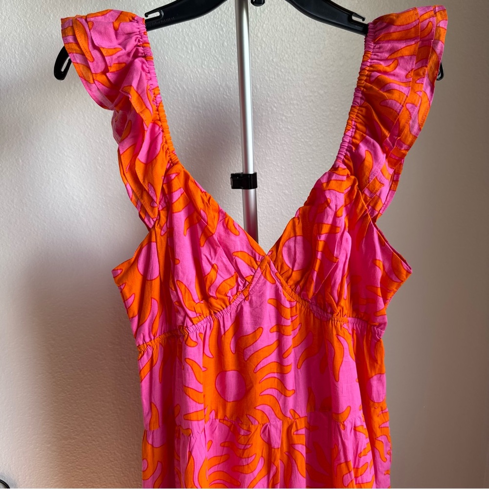 NWT J.Marie Mara Floral V-Neck Ruffle Sleeve Midi A-Line Dress Sz L - Picture 5 of 13